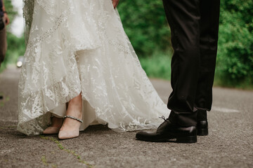 Fototapeta na wymiar bridal shoes wedding dress daysparkling elegant 
