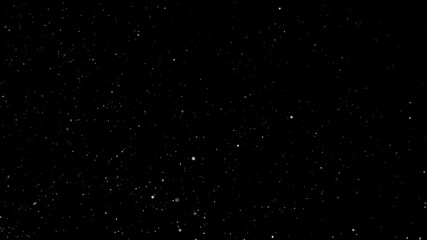 Natural Organic Dust Particles Floating On Black Background. Dynamic Dust Particles Randomly Float In Space. Shimmering Glittering Dust Particles With Bokeh. Slow motion on Black Background.