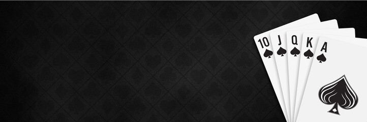 Poker and Casino Playing Cards. Blank poster template with design card royal flush poker hand. Vector illustration.