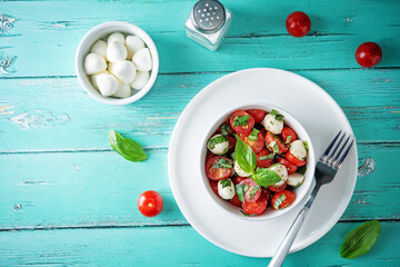 Tomato Basil mozzarella salad in a bowl