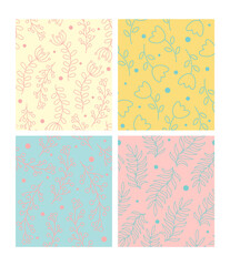 Trendy seamless patterns set. Abstract and floral design. For fashion fabrics, kid s clothes, home decor, quilting, cards and templates, scrapbooking etc. Vector illustration