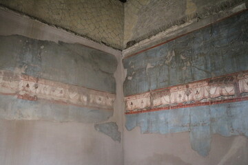 Antique painted walls in a house in Herculaneum, Italy