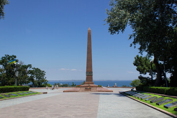 Fototapeta premium City obelisk Unknown Sailor monument victory day celebration in second world war Odessa city Ukraine