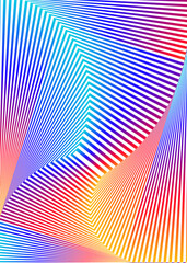Striped rainbow gradient opt art. Geometric optical illusion with stripes. Abstract background, card. Vector illustration EPS 10. Bright attractive style flyer presentation template. Minimal vaporwave