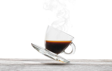 Cup of coffee illustrating weird liquid level an effect of the fundamental forces interaction