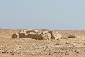 The walls and ruins of Dimeh el Sibaa (Soknopaiou Nesos) in Fayoum city desert in Egypt