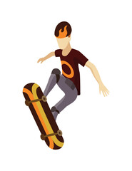 Visitor of isometric skatepark. Young man jumping on skateboard. Modern youth leisure. Recreation playground vector illustration