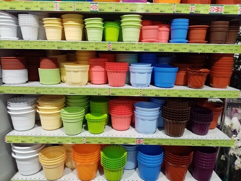 flower pots on store shelves