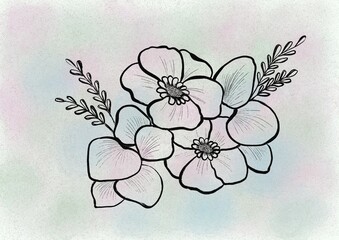 Line art flowers with background 