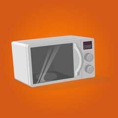 retro cartoon illustration of a microwave oven