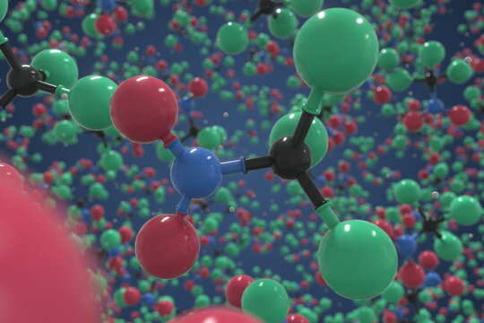 Chloropicrin molecule, ball-and-stick molecular model. Chemical 3d rendering