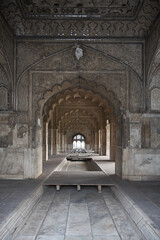 Interior views of the Red Fort in New Delhi. The architects had very good taste at that time. Very stylish. What do you want to put furniture here? Day. Eye-shot level shot. 