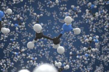 Ethylamine molecule, ball-and-stick molecular model. Chemical 3d rendering