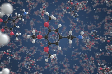 Mescaline molecule, scientific molecular model, 3d rendering - obrazy, fototapety, plakaty