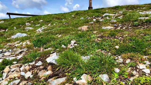 Walk to a wood cross in the middle hill region of Sauerland, Germany