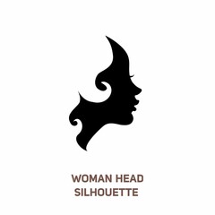 Woman head black silhouette, Vector illustration female head. Minimalist woman face symbol icon side view. Lady face shape.