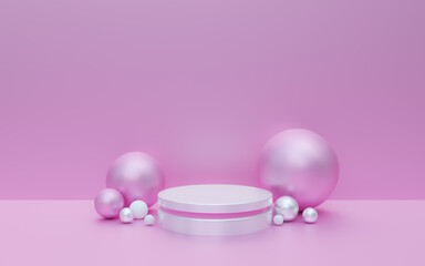 Abstract geometry shape Pink color and pink color podium on pink color backpiground for product. minimal concept. 3d rendering,3D illustration.