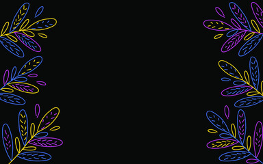 Vector background with neon bright plants on a black background. Background for text, lettering, and advertising