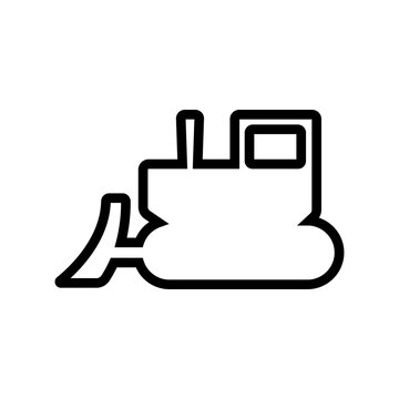 recommend clip art: Bulldozer icon. Crawler. Black contour linear silhouette. Side view. Vector simple flat graphic illustration. The isolated object on a white background. Isolate.