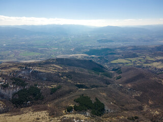 Fototapeta na wymiar Aerial winter view of Konyavska mountain near Viden Peak, Bulgaria