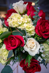 Rose Bouquet with Green Plants Close Up Texture
