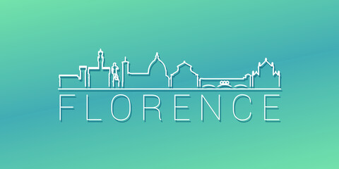 Naklejka premium Florence, Metropolitan City of Florence, Italy Skyline Linear Design. Flat City Illustration Minimal Clip Art. Background Gradient Travel Vector Icon.