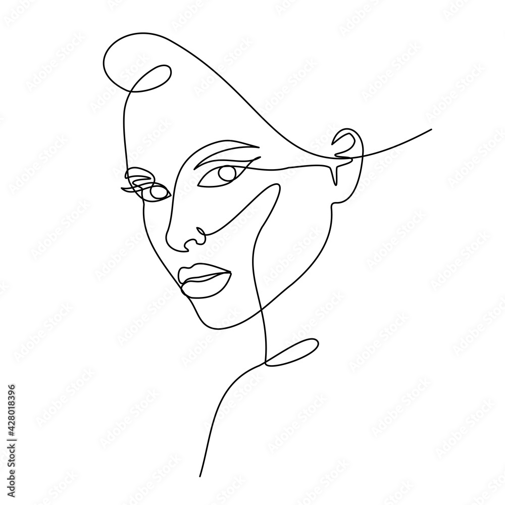 Wall mural Fashion lineart portrait of young beautiful woman