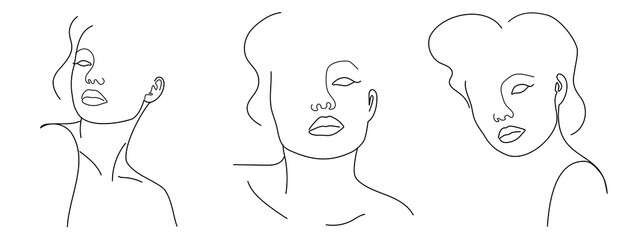 Fashion lineart portraits of young beautiful women