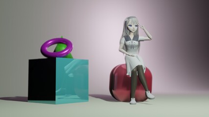 3d render of a person as the beauty on the box, Kei Shirogane side perspective, 3D Illustration, 3D Rendering