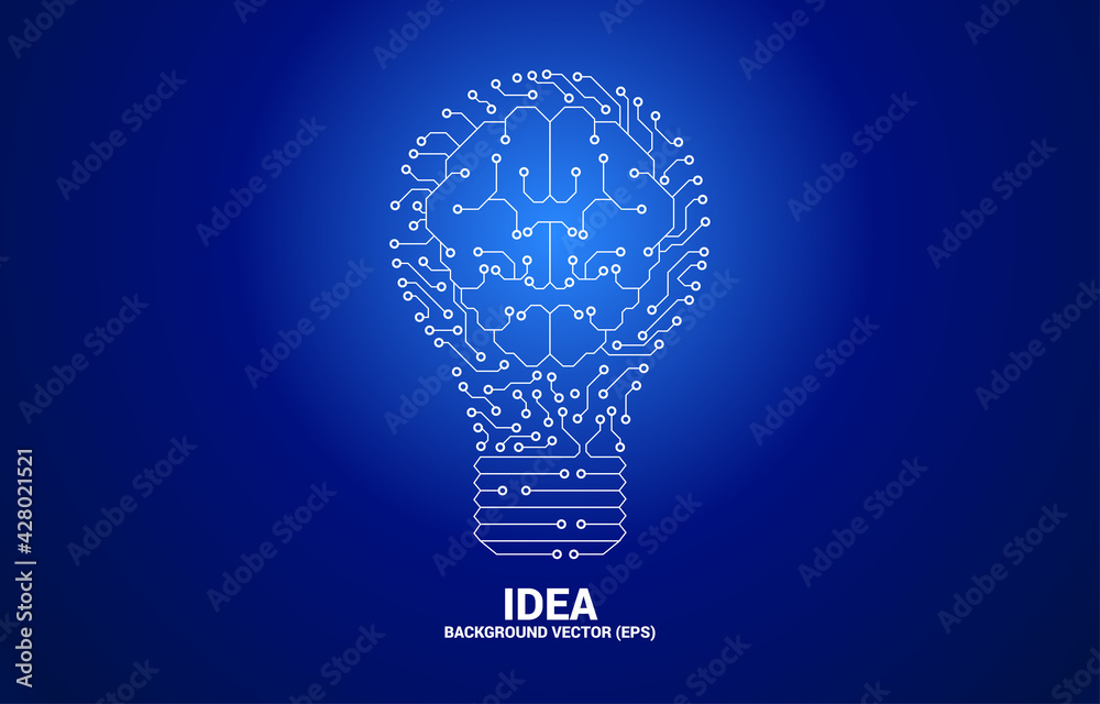 Poster vector light bulb from dot connect line circuit board with brain inside. concept of business plan an