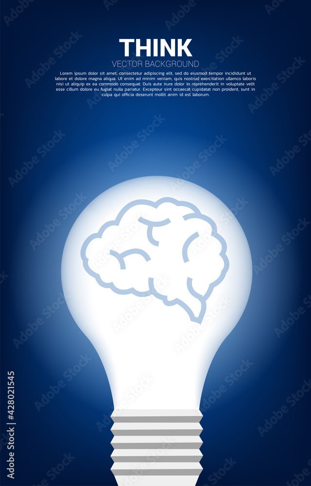 Poster brain icon inside light bulb . business concept of creative idea and solution.