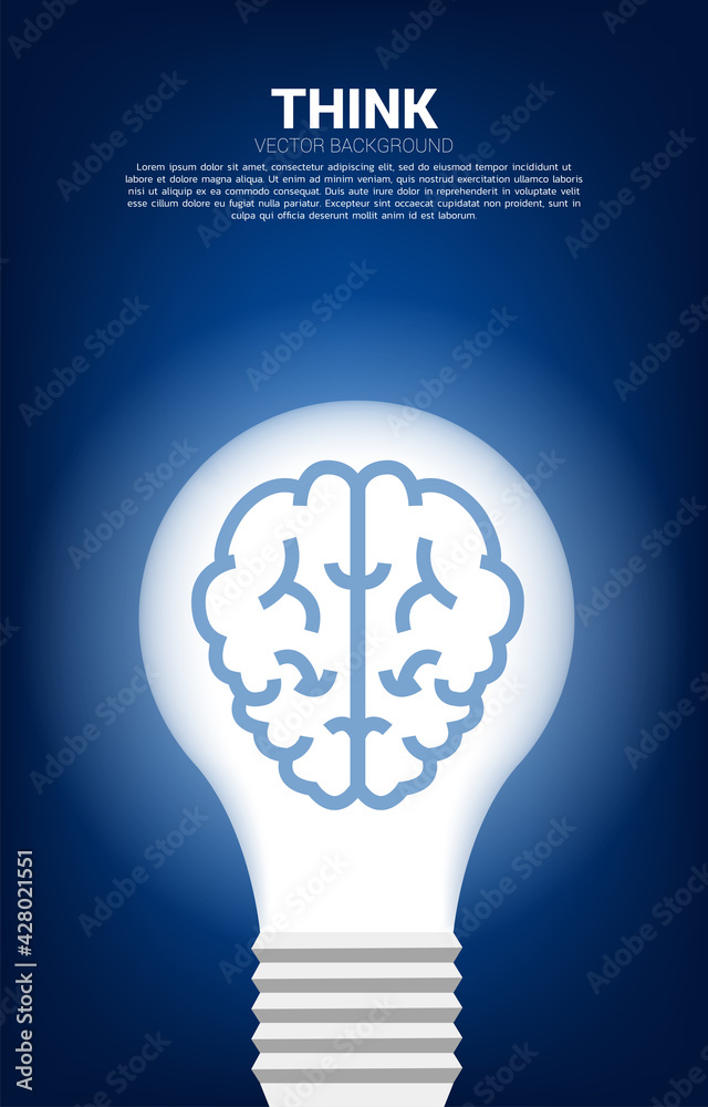 Poster brain icon inside light bulb . business concept of creative idea and solution.