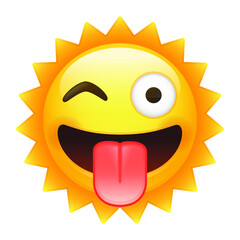 Crazy Sun Emoji Vector Illustration. Emoticon Cartoon Clip Art Symbol Funny Design.
