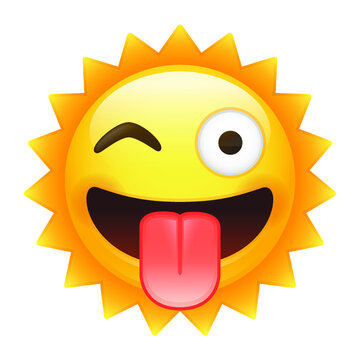 Crazy Sun Emoji Vector Illustration. Emoticon Cartoon Clip Art Symbol Funny Design.