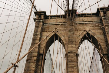Architectural details of the Brooklyn Bridge in New York City