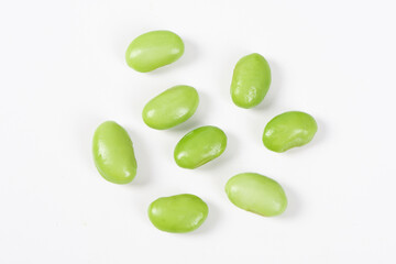 fresh green soybeans on white background.