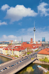 Aerial view of central Berlin on a bright day in Spring