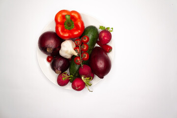 Vegetables and Fruits on white background