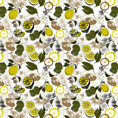 seamless pattern with fruits,  seamless pattern with lemon,   seamless pattern with lime