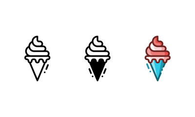 Ice cream icon. With outline, glyph, and filled outline styles