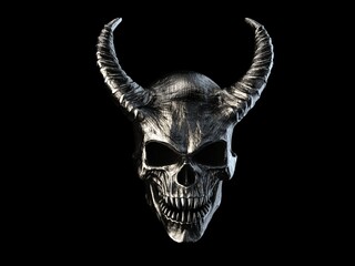 Heavy metal demon skull with horns with sharp teeth - obrazy, fototapety, plakaty