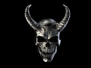 Fotobehang Heavy metal demon skull with horns with sharp teeth © Dimitrius