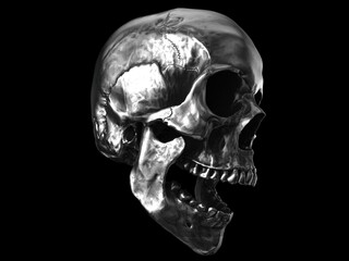Rough metal skull with open mouth - side view