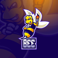 Bee e-Sport Mascot Logo Design Illustration Vector