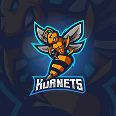 Hornets e-Sport Mascot Logo Design Illustration Vector