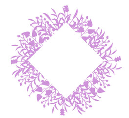 Branches purple field. Flourish retro ornament divider. Herbal ornate doodle design elements. Vintage botanical border. Wedding invitation, greeting card, scrapbook stamp, winner wreath floral decor