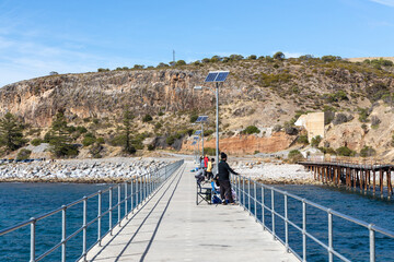 People fishing on the new Rapid Bay jetty on the Fleurieu Peninsula South Australia on April 12th 2021