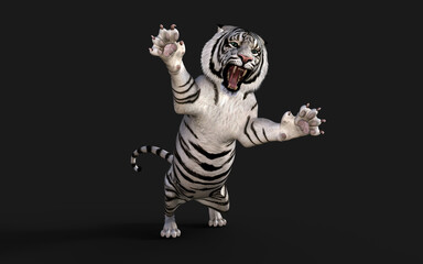 White Tiger Albino Isolated on Dark Background with Clipping Path. 3d Illustration.