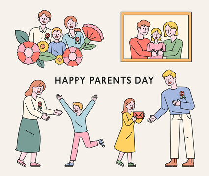 Children celebrating Parents Day. flat design style minimal vector illustration.