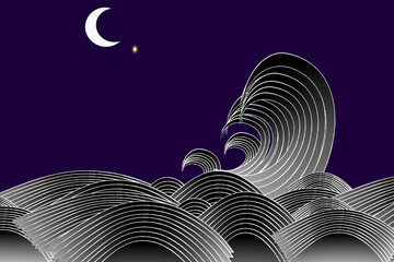 和波と三日月 © kudoh